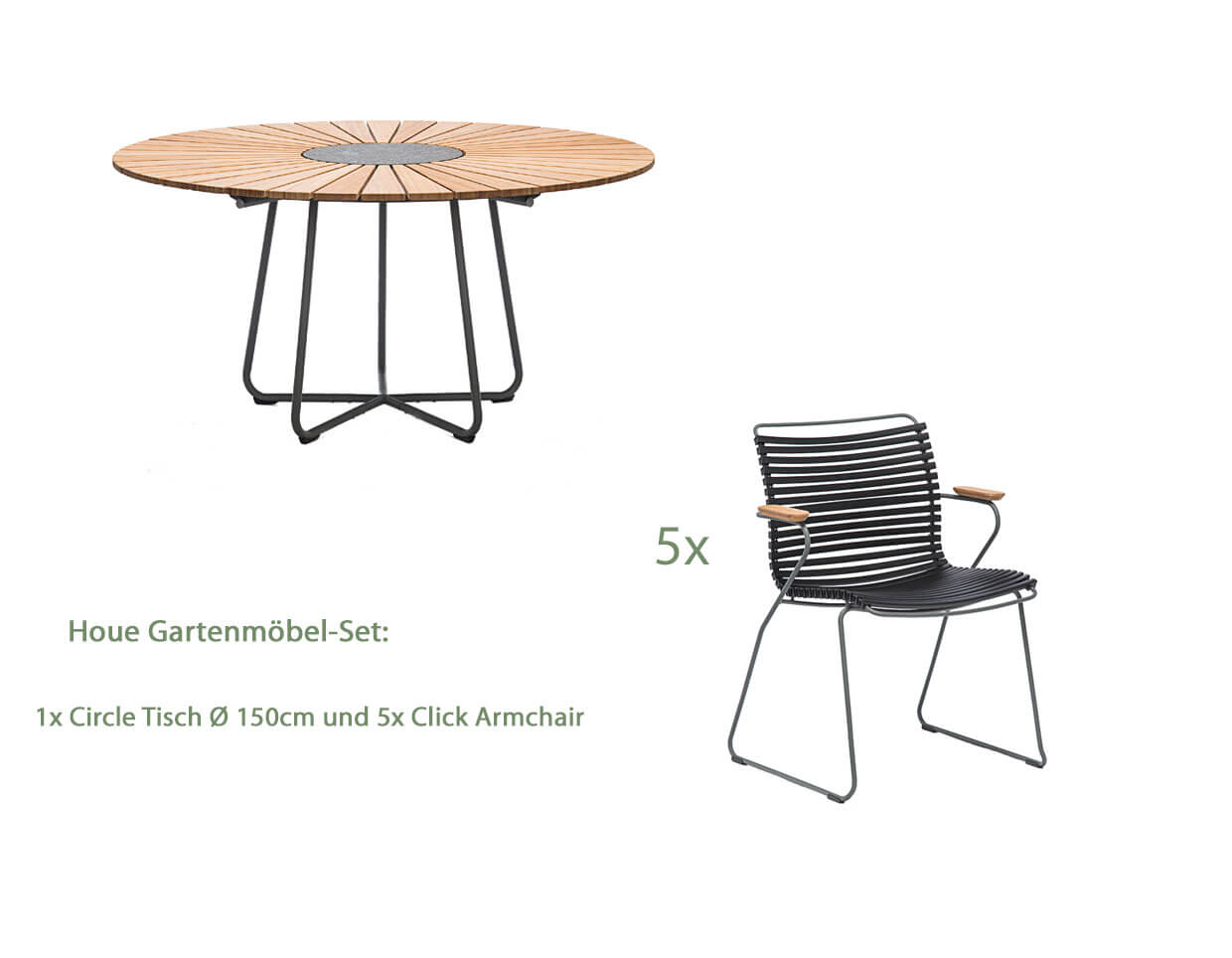 Houe Circle Gartentisch Ø150 cm Set2 mit 5 Stühlen