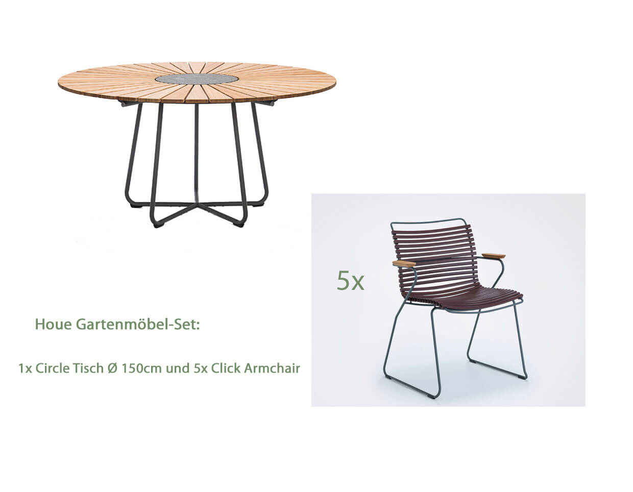 Houe Circle Gartentisch Ø150 cm Set2 mit 5 Stühlen